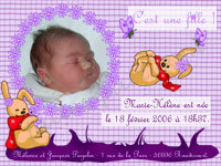 faire-part naissance photo Bb lapin - mauve pour fille