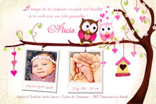 Carte 10x15 personnalisée pour Faire-part naissance Hibou et Chouette