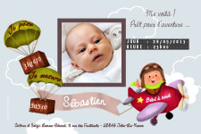 Carte 10x15 personnalise pour Faire-part naissance avion coloris ciel bleu