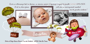 Carte 10x20 personnalise pour Faire-part naissance avion coloris ciel bleu