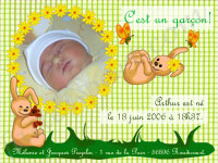 Carte 10x15 personnalisée pour Faire-part naissance bébé lapin jaune