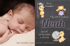 Carte 10x15 personnalise pour Faire-part naissance Ours sur fond ardoise