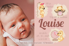 Faire-part naissance ourson personnalise fille