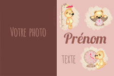 Carte 10x15 personnalise pour Faire-part naissance ourson, indiquant les zones o le texte et la photo vont tre intgrs