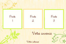 Carte 10x15 personnalise pour Faire-part naissance personnalis naturel avec 3 photos, indiquant les zones o le texte et la photo vont tre intgrs