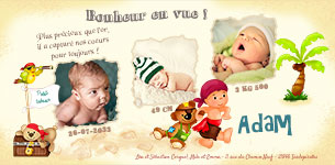 Carte 10x20 personnalisée pour Faire-part naissance - bébé pirate
