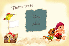 Carte 10x15 personnalise pour Faire-part naissance - bb pirate, indiquant les zones o le texte et la photo vont tre intgrs