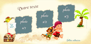 Carte 10x20 personnalise pour Faire-part naissance - bb pirate, indiquant les zones o le texte et la photo vont tre intgrs