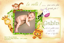 Carte 10x15 personnalise pour faire-part naissance Jungle - safari dans la savane