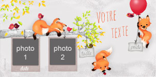 Carte 10x20 personnalise pour Faire-part naissance Renard, indiquant les zones o le texte et la photo vont tre intgrs