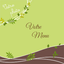 Carte 15x15 personnalise pour Menu de communion, baptme, profession de foi  - Thme Vert anis - Garon ou mixte, indiquant les zones o le texte et la photo vont tre intgrs